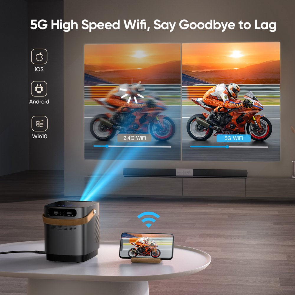 5G Wifi Bluetooth Projector, 1080P Supported, 300" Screen 12000LM Home Movie Projector,Gift Choice
