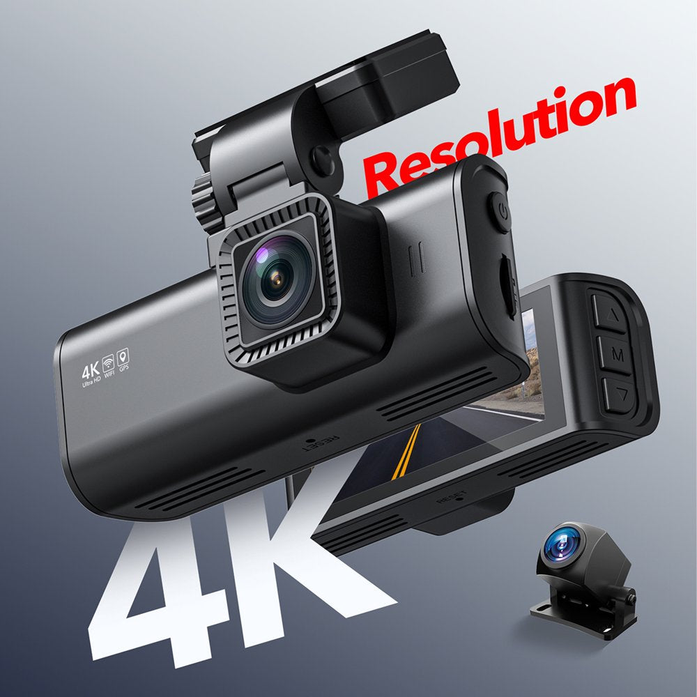 Dash Cam Front and Rear, 4K Dash Cam with Wifi & GPS, 4K/2.5K Front+1080P Rear Dash Camera with Night Vision, LCD Screen Display, Loop Recording,Black