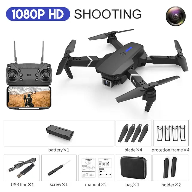 2024 E88Pro RC Drone 4K Professinal with 1080P Wide Angle HD Camera Foldable Helicopter WIFI FPV Height Hold Gift Toy